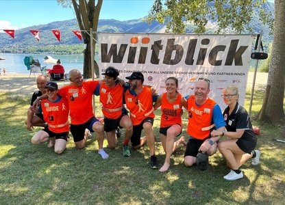 Das Bild zeigt Jogger der Aktion Wiitblick bei ihrer Ankunft im Tessin